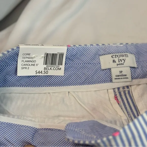 Crown & Ivy Women's Size 2P Caroline White/Blue Stripe w/ Flamingos Shorts NWT - Picture 6 of 7